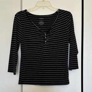 Arizona Jean Company Black and White Striped 3/4 Sleeve Top